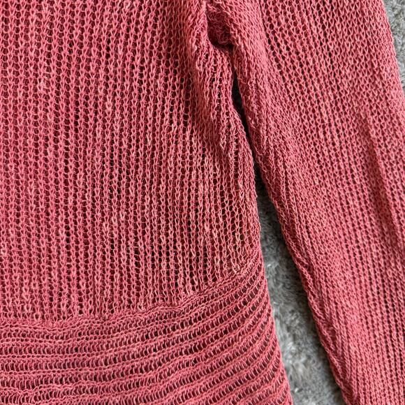 Eileen Fisher Airy Linen Grain Rib Knit Open Peplum Cardigan Sweater L Pink - Picture 5 of 8